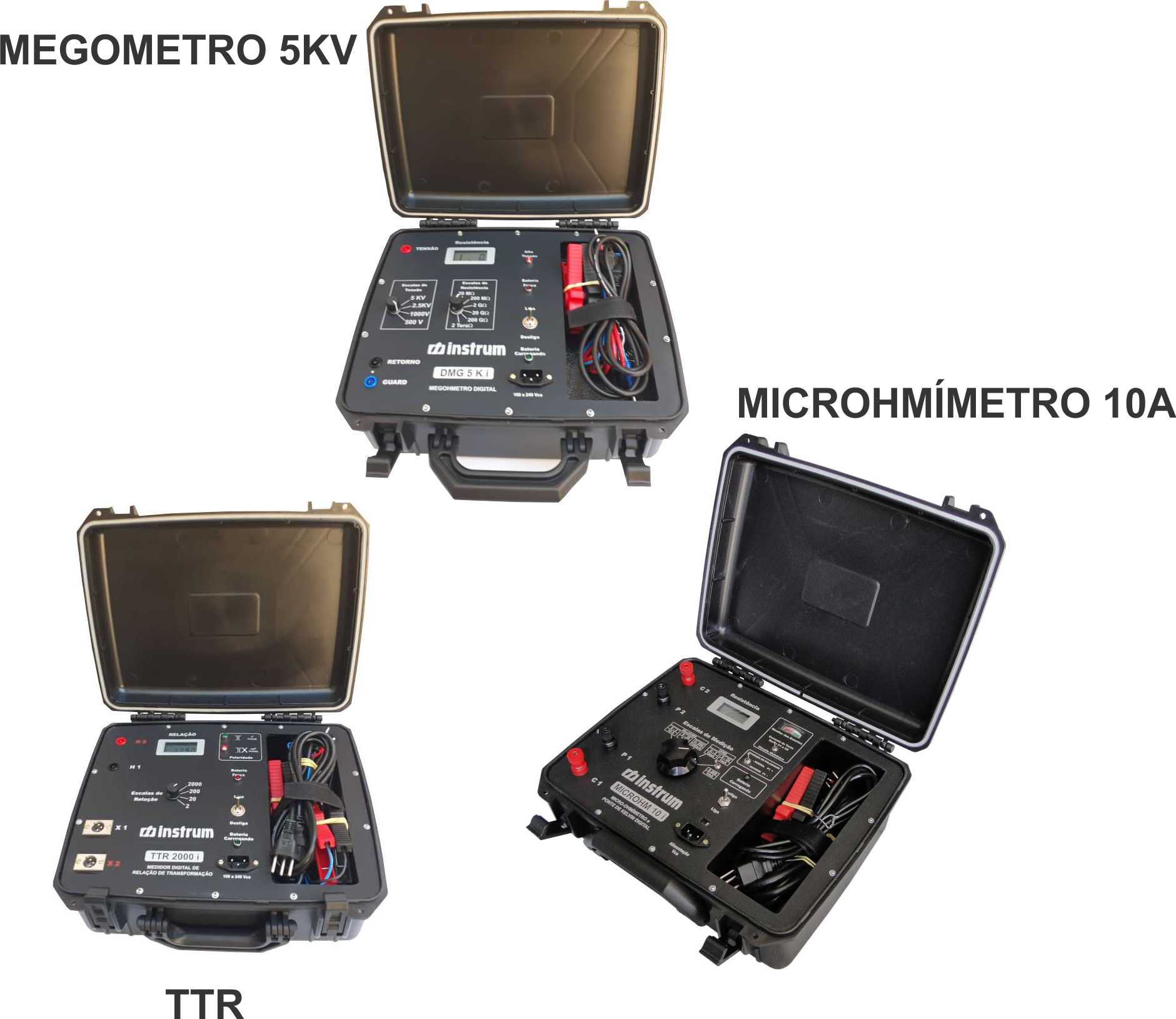 Megômetro 5KV + Microhmímetro 10A + MEDIDOR DE RELAÇÃO DE ESPIRAS "TTR" e Certificados RBC